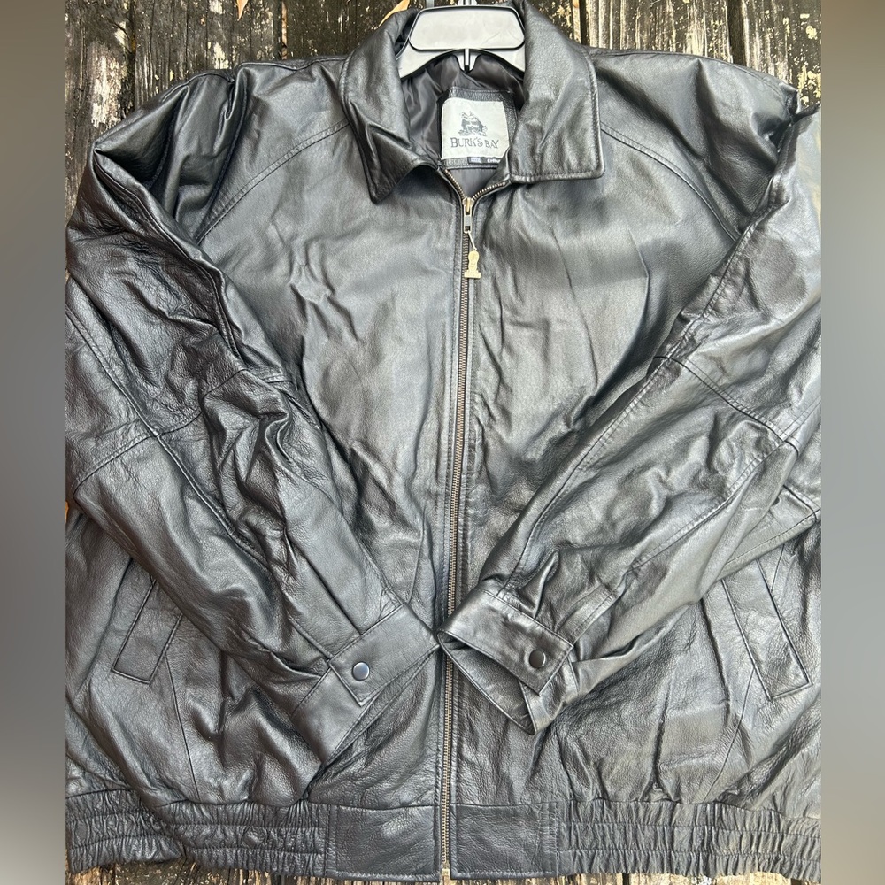 Burk’s Bay Men’s Big & Tall Long Sleeve Full Zip 5XL Black Leather Jacket Coat - Picture 4 of 9
